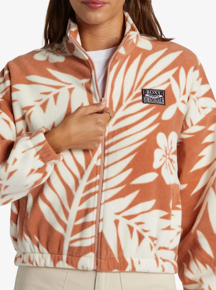 Roxy Jackets Dawn To Dusk ZipUp Fleece Cafe Creme Palmeria 8211 Women Roxy Jackets Dawn To Dusk ZipUp Fleece Cafe Creme Palmeria 8211 Women