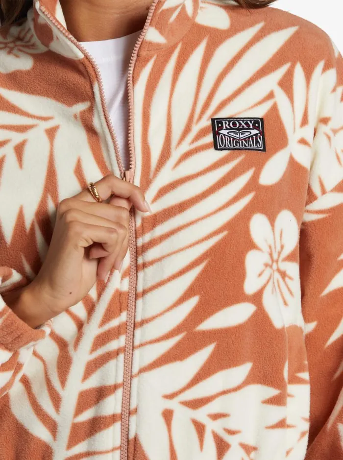Roxy Jackets Dawn To Dusk ZipUp Fleece Cafe Creme Palmeria 8211 Women Roxy Jackets Dawn To Dusk ZipUp Fleece Cafe Creme Palmeria 8211 Women