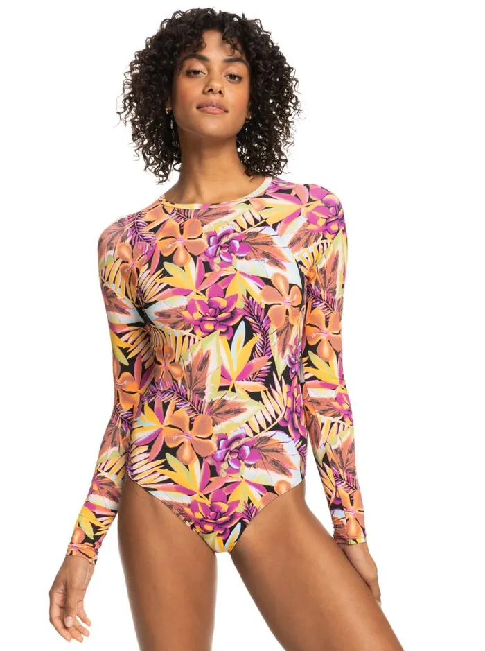 Roxy Rashguards Fashion Long Sleeve OnePiece Swimsuit Anthracite Hot Tropics Swim Ax 8211 Women Roxy Rashguards Fashion Long Sleeve OnePiece Swimsuit Anthracite Hot Tropics Swim Ax 8211 Women