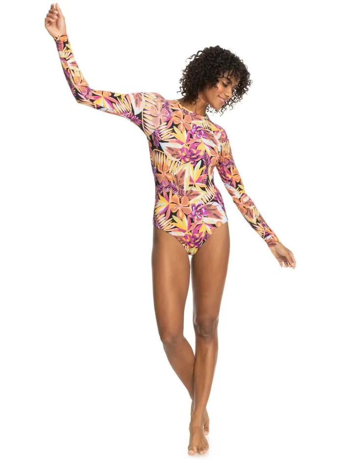 Roxy Rashguards Fashion Long Sleeve OnePiece Swimsuit Anthracite Hot Tropics Swim Ax 8211 Women