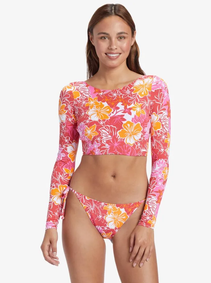 Roxy Rashguards Glassy Tides Long Sleeve UPF 50 Rashguard Hilo Hibiscus 8211 Small 8211 Women