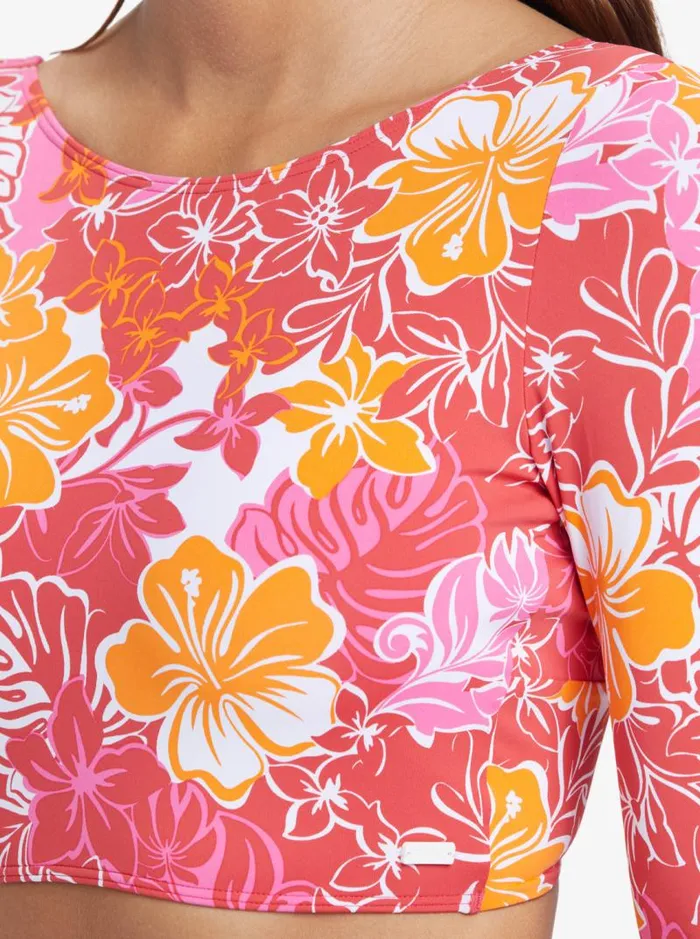Roxy Rashguards Glassy Tides Long Sleeve UPF 50 Rashguard Hilo Hibiscus 8211 Small 8211 Women