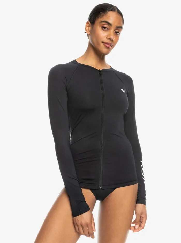 Roxy Rashguards New Essentials Long Sleeve ZipUp Rashguard Anthracite 8211 Women