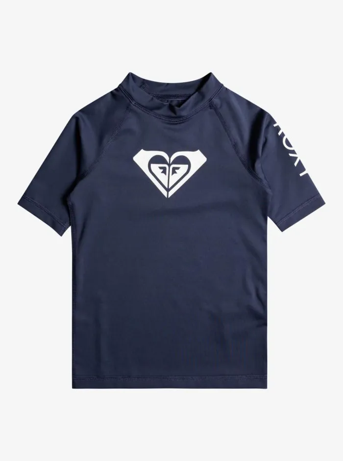 Roxy Surf Girl039s 27 Whole Hearted UPF 50 Short Sleeve Rashguard Mood Indigo 8211 Kids