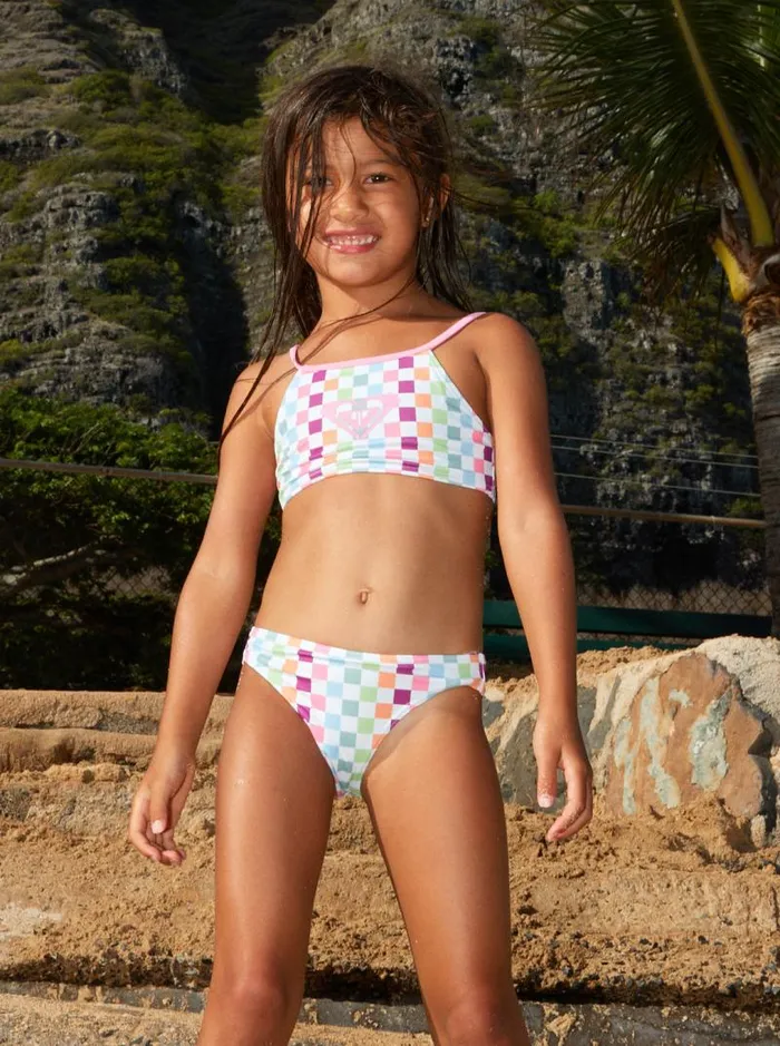 Roxy Swim Girls039 27 Rainbow Check Two Piece Crop Top Bikini Set Bright White Check Check 8211 Kids Roxy Swim Girls039 27 Rainbow Check Two Piece Crop Top Bikini Set Bright White Check Check 8211 Kids