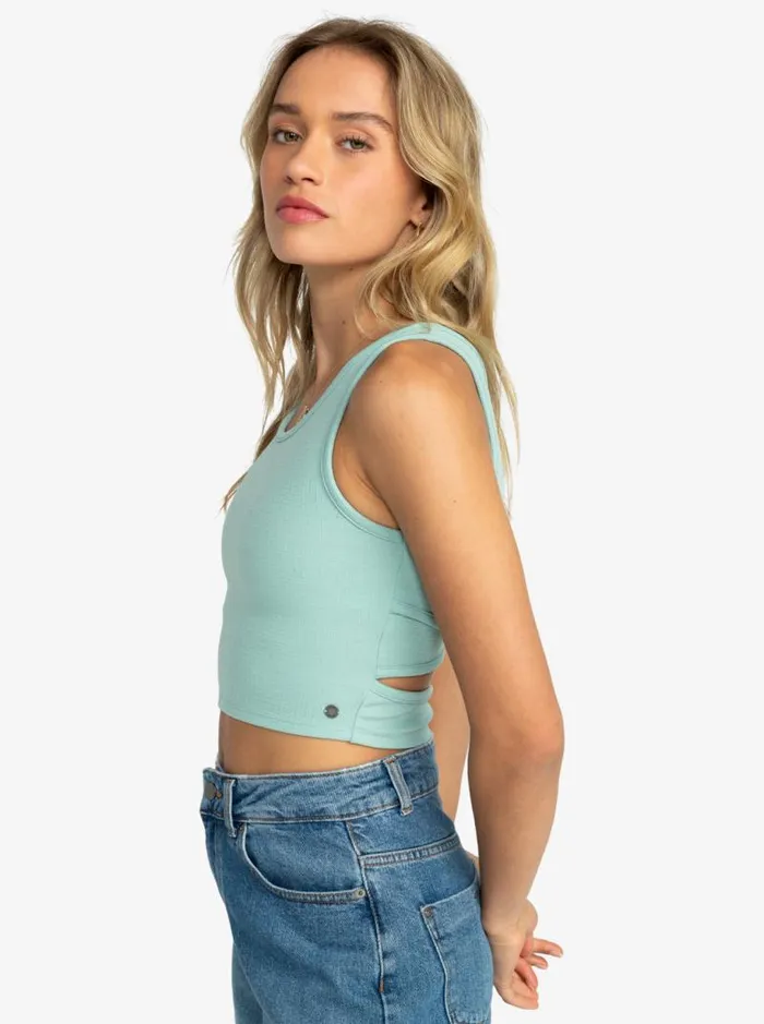 Roxy Tees and Tanks Good Keepsake Crop Top Blue Surf 8211 Women Roxy Tees and Tanks Good Keepsake Crop Top Blue Surf 8211 Women