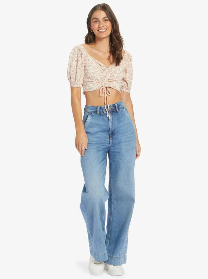 Roxy Tops Flirty Walk Printed Ruched Crop Top Tapioca Pretty Paisley 8211 Women Roxy Tops Flirty Walk Printed Ruched Crop Top Tapioca Pretty Paisley 8211 Women