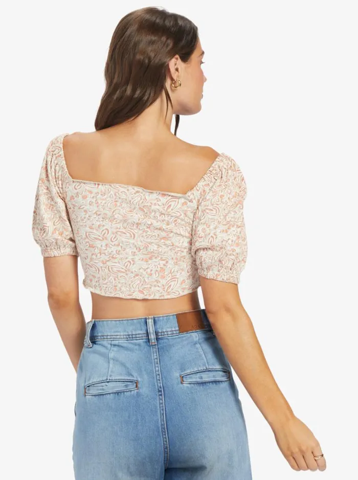 Roxy Tops Flirty Walk Printed Ruched Crop Top Tapioca Pretty Paisley 8211 Women Roxy Tops Flirty Walk Printed Ruched Crop Top Tapioca Pretty Paisley 8211 Women