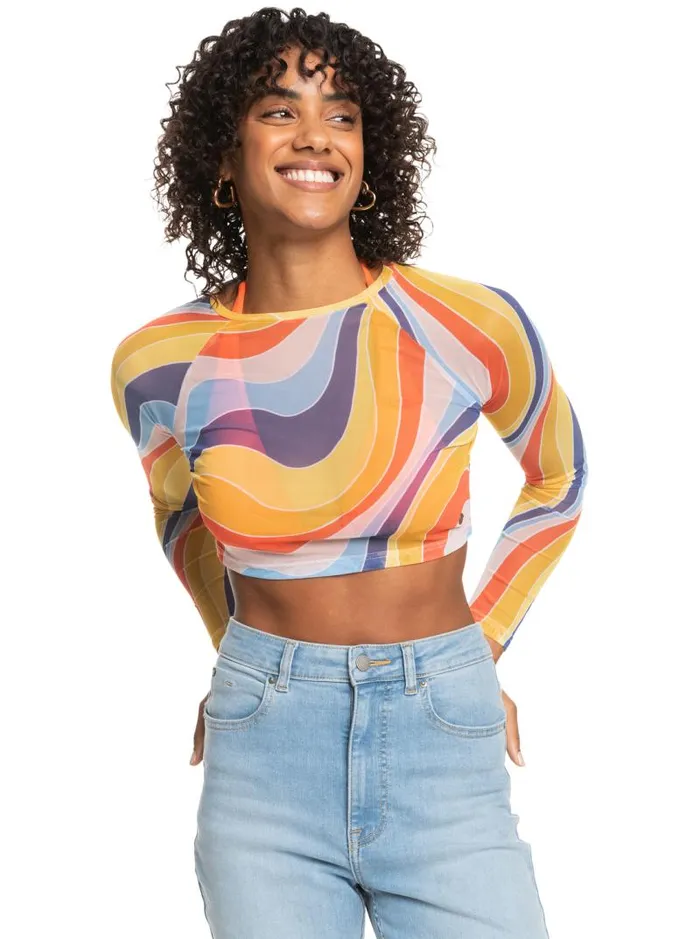 Roxy Tops Just A Friend Logn Sleeve Mesh Crop Top Tiger Lily Cruz 8211 Women