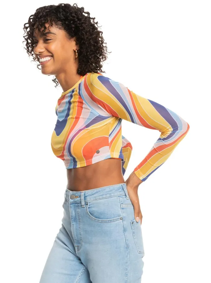Roxy Tops Just A Friend Logn Sleeve Mesh Crop Top Tiger Lily Cruz 8211 Women