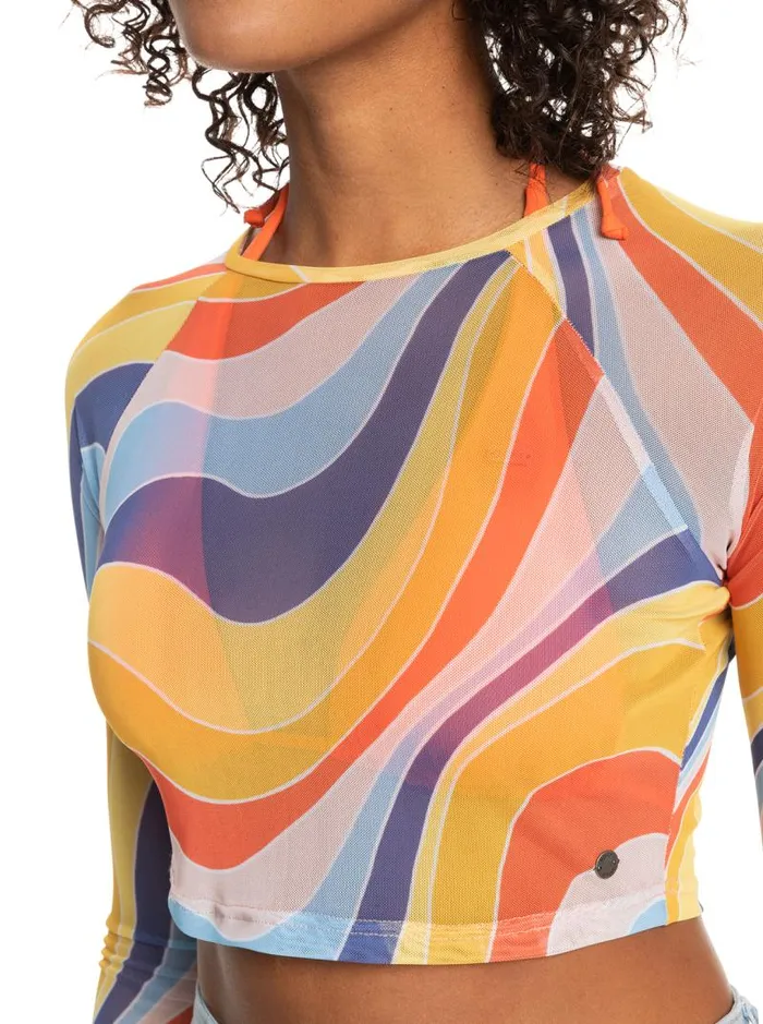 Roxy Tops Just A Friend Logn Sleeve Mesh Crop Top Tiger Lily Cruz 8211 Women
