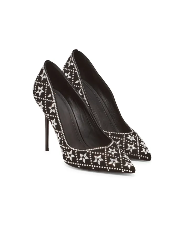 Ruby Suede And Crystal Pumps Black Women Balmain High Heels and Pumps