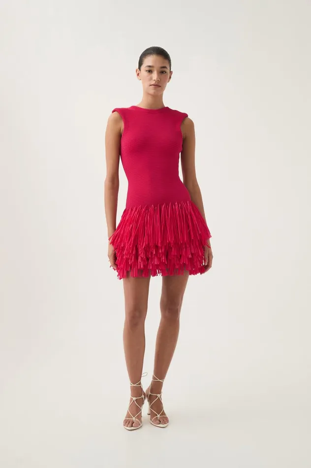 Rushes Raffia Knit Mini Dress Deep Fuschia Women Aje Pink Dresses