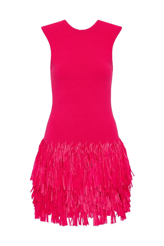 Rushes Raffia Knit Mini Dress Deep Fuschia Women Aje Pink Dresses