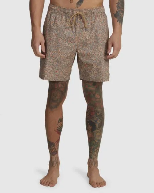 Rvca Barnes Elastic Waist Boardshorts 17034 Khaki Men Boardshorts