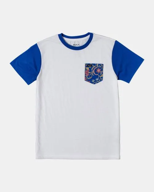 Rvca Boy039s Ollie Color Block Pocket TShirt Blue Boys Tees and Tanks