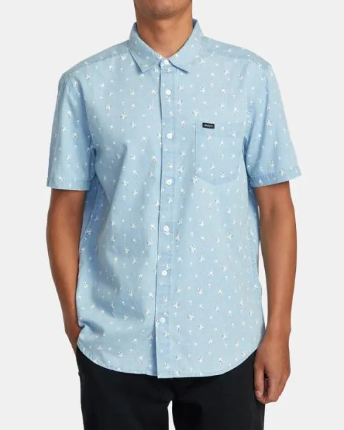Rvca County Line Short Sleeve Shirt Washed Denim Men Shirts and Flannels