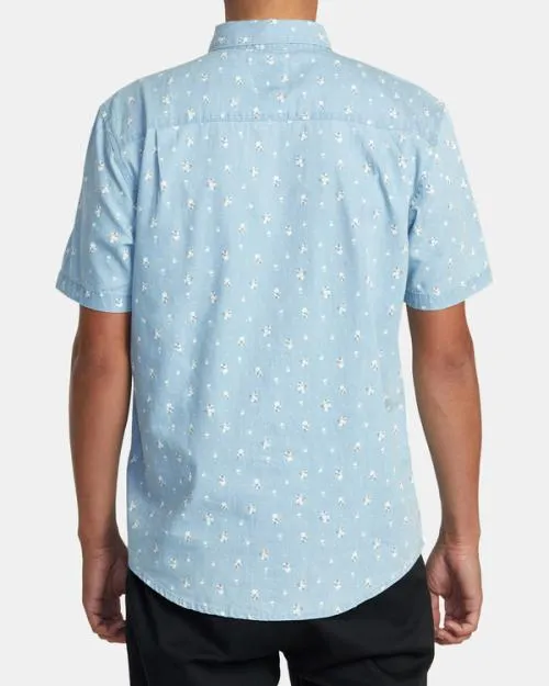 Rvca County Line Short Sleeve Shirt Washed Denim Men Shirts and Flannels