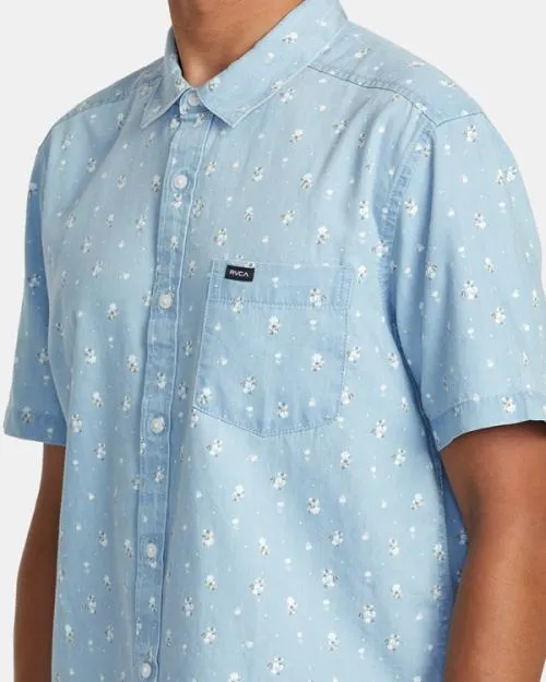 Rvca County Line Short Sleeve Shirt Washed Denim Men Shirts and Flannels