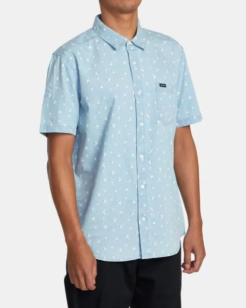 Rvca County Line Short Sleeve Shirt Washed Denim Men Shirts and Flannels