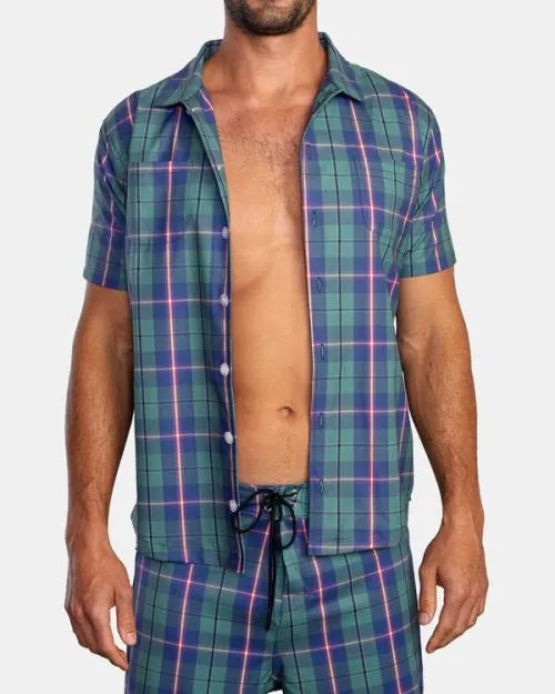 Rvca Dib Woven Short Sleeve Shirt Green Men Shirts and Flannels