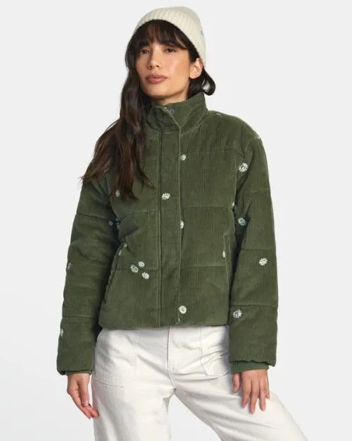 Rvca Eezeh Embroidered Puffer Jacket Leaf Women Jackets