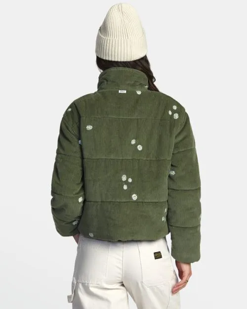 Rvca Eezeh Embroidered Puffer Jacket Leaf Women Jackets