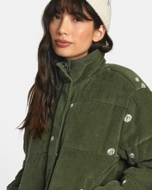 Rvca Eezeh Embroidered Puffer Jacket Leaf Women Jackets