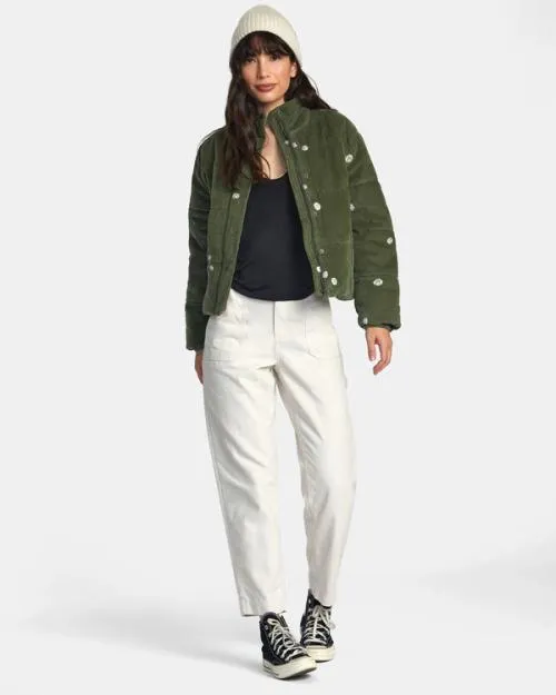 Rvca Eezeh Embroidered Puffer Jacket Leaf Women Jackets