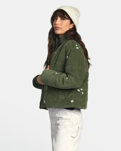 Rvca Eezeh Embroidered Puffer Jacket Leaf Women Jackets
