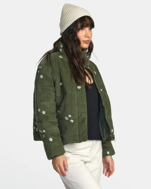 Rvca Eezeh Embroidered Puffer Jacket Leaf Women Jackets