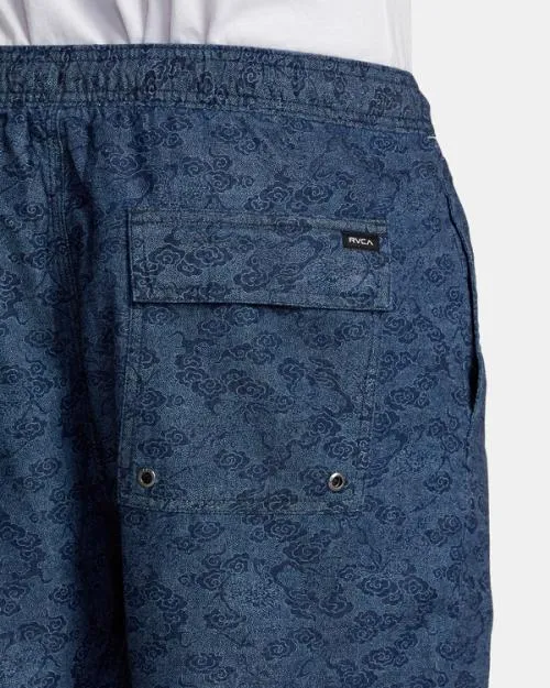 Rvca Escape Dragon 17034 Elastic Shorts Blue Men Shorts and Hybrids