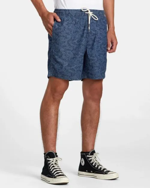 Rvca Escape Dragon 17034 Elastic Shorts Blue Men Shorts and Hybrids