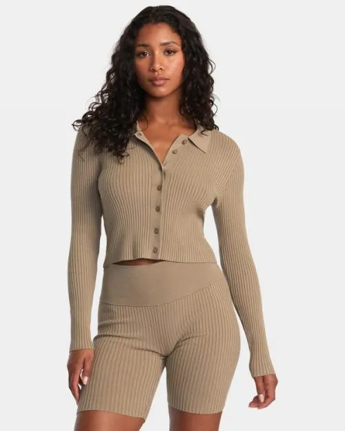 Rvca Fever Cardigan Dark Khaki Women Sweaters