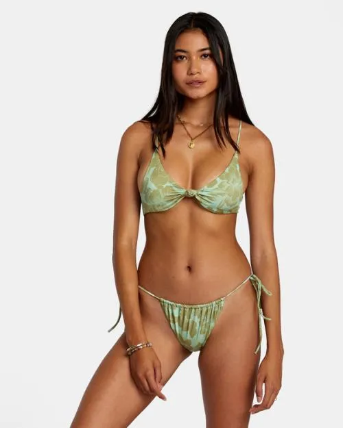 Rvca Fine Lines Shimmer Crossback Bikini Top Seafoam Women Bikini Tops