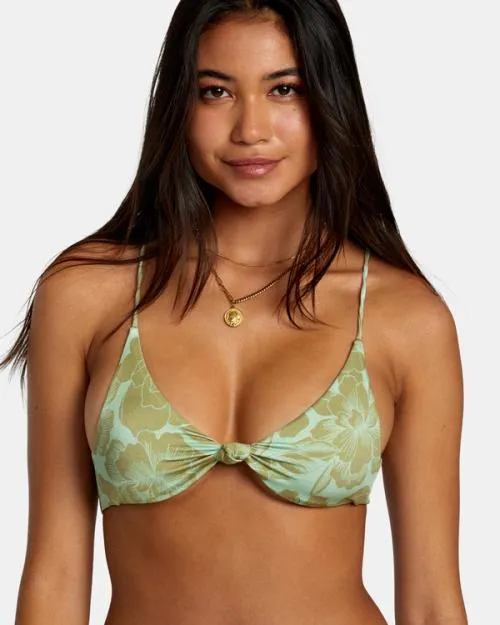 Rvca Fine Lines Shimmer Crossback Bikini Top Seafoam Women Bikini Tops