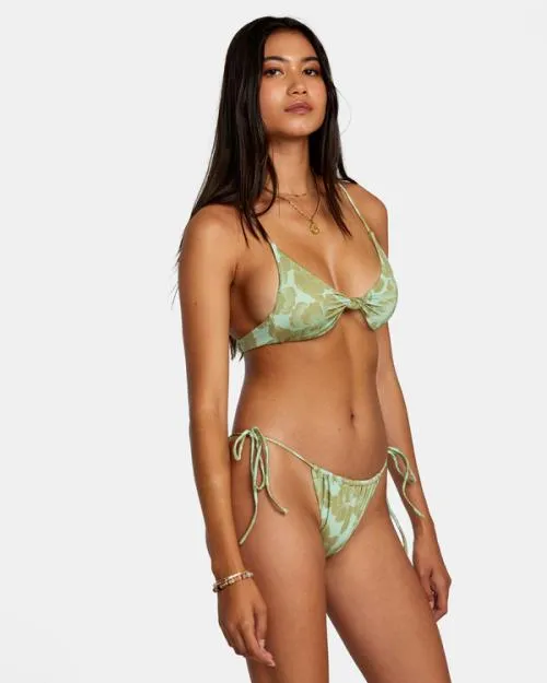 Rvca Fine Lines Shimmer Crossback Bikini Top Seafoam Women Bikini Tops