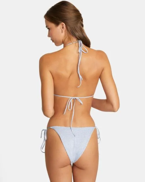 Rvca Gingham Reversible Seam Triangle Bikini Top Ash Blue Women Bikini Tops