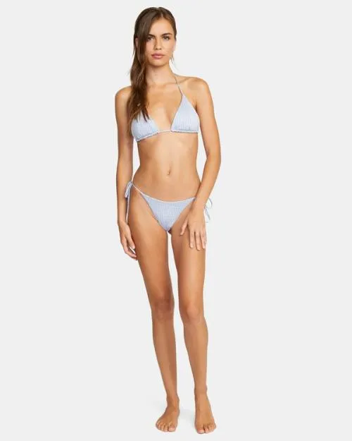 Rvca Gingham Reversible Seam Triangle Bikini Top Ash Blue Women Bikini Tops