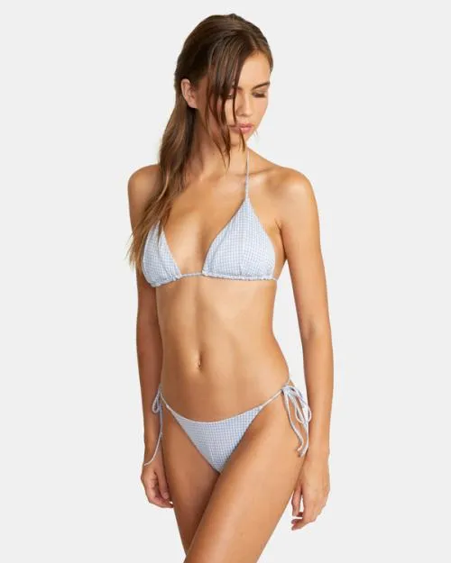 Rvca Gingham Reversible Seam Triangle Bikini Top Ash Blue Women Bikini Tops