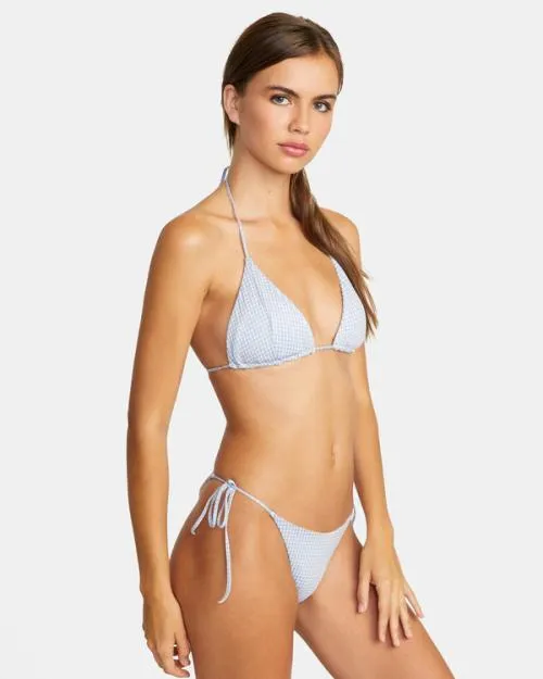 Rvca Gingham Reversible Seam Triangle Bikini Top Ash Blue Women Bikini Tops