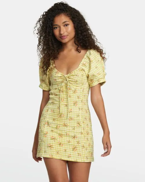 Rvca Gretel Linen Dress Golden Women Dresses and Rompers