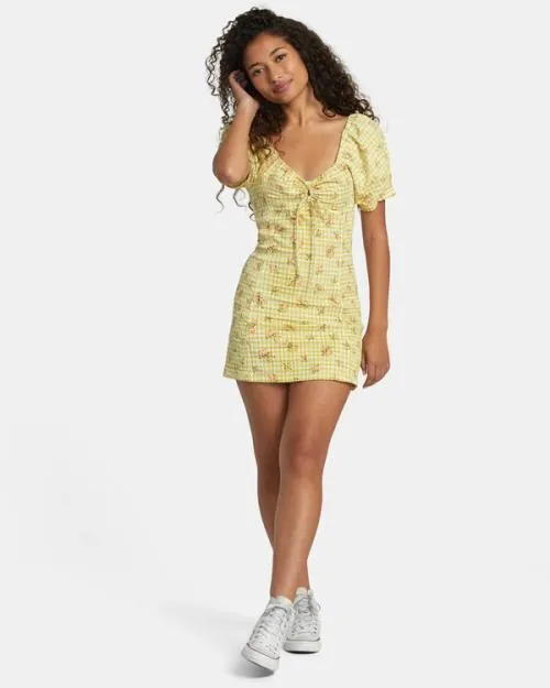 Rvca Gretel Linen Dress Golden Women Dresses and Rompers