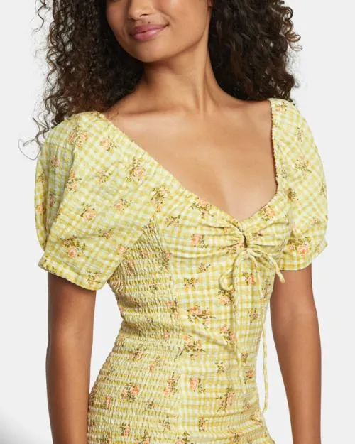 Rvca Gretel Linen Dress Golden Women Dresses and Rompers