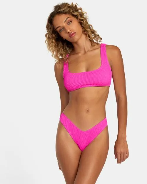 Rvca Grooves Texture Bralette Bikini Top Fluro Pink Women Bikini Tops
