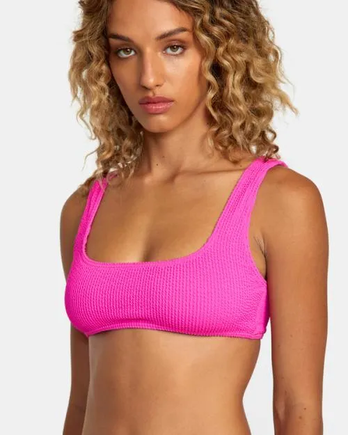 Rvca Grooves Texture Bralette Bikini Top Fluro Pink Women Bikini Tops
