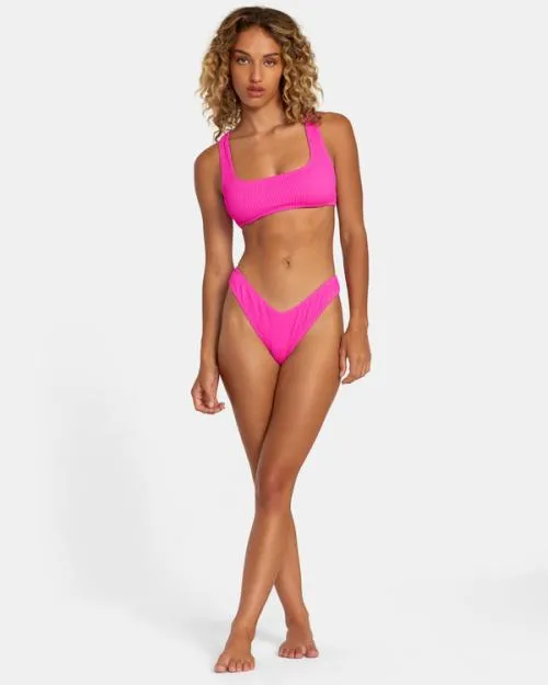 Rvca Grooves Texture Bralette Bikini Top Fluro Pink Women Bikini Tops