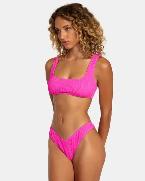 Rvca Grooves Texture Bralette Bikini Top Fluro Pink Women Bikini Tops