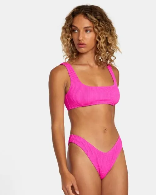 Rvca Grooves Texture Bralette Bikini Top Fluro Pink Women Bikini Tops