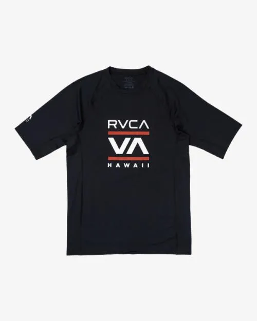 Rvca Hawaii Stacked Short Sleeve Rashguard Black Surf Rashguards and Surf Tees